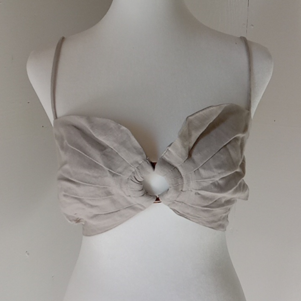 7 for all mankind Women's Linen Crop top Spaghetti Strap Khaki Size L
